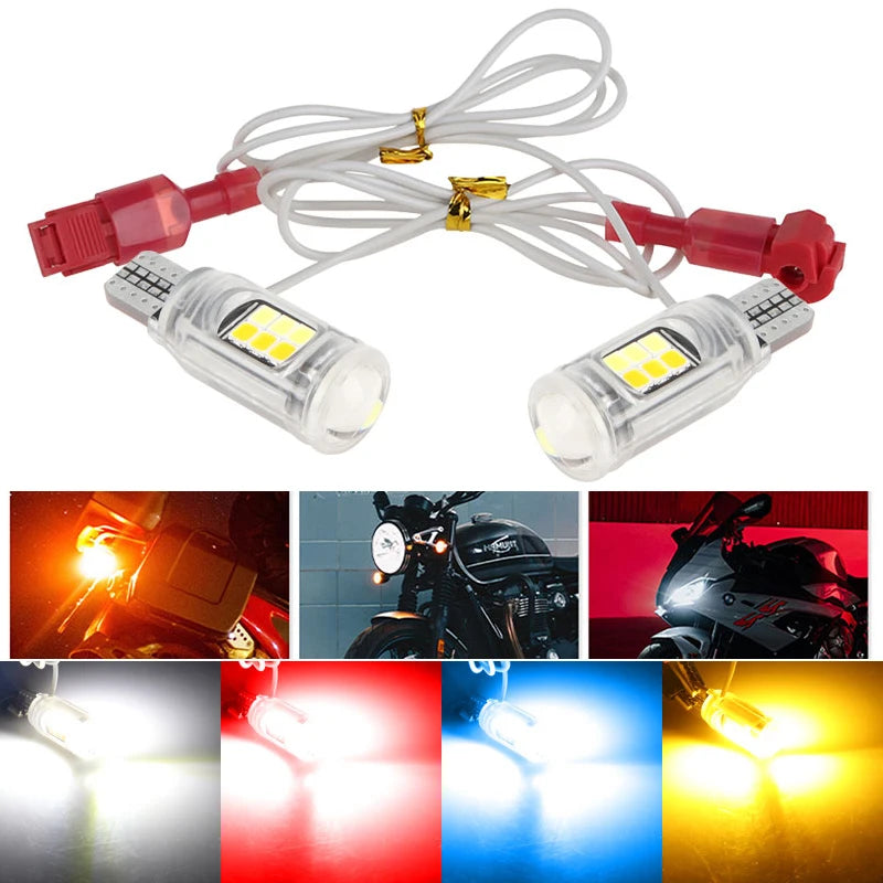 2pcs T15 Led W16W Motorcycle Turn Signal Two-Color Tail Daytime Running Light Motorcycle Car Accessories Tail Lamps Super Bright