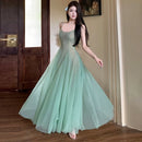 Women Mesh Spaghrtti Strap A-line Holiday Seaside Summer Princess Long Dress