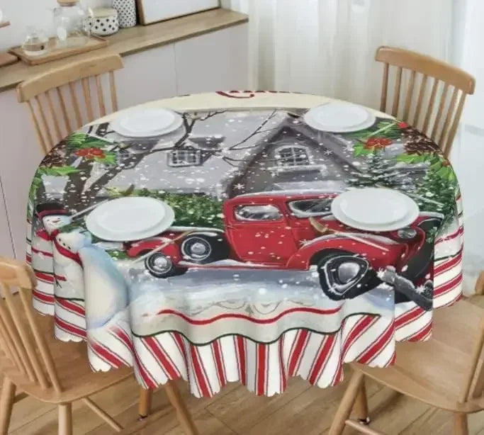 Christmas Table Cloth Red Round Christmas Tablecloth 60 Inch Washable Reusable Winter Snowflake Tablecloth for Holiday Party