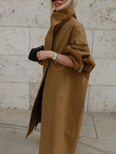Lady Oversized Long Trench Women Coat Stand Collar Single Breasted Loose Wide Sleeve Casual Coats New Autumn Winter Chic Jackets