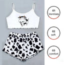 Two-Piece Vest Camisole Pink Lips Pattern Printing Comfortable Women Home Pajamas Bustier Waist Cartoon Cow Cute Loungewear
