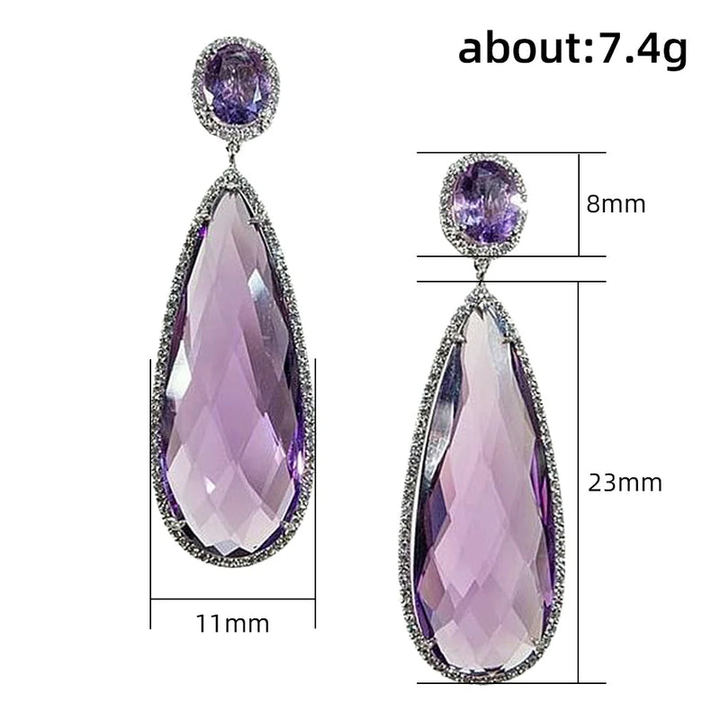 Huitan Pear Purple Cubic Zirconia Drop Earrings Charming Ear Accessories for Women Gorgeous Wedding Party Statement Jewelry Gift