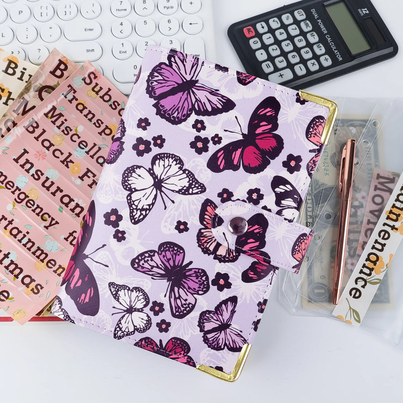 A6 Butterfly Embossing Planner Binder Inner Page Zipper Envelopes Cash Envelopes Budgeting Money Organizer For Cash BudgetBinder