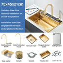 304 Stainless Steel Waterfall Kitchen Sink Large Single Slot Integrated Digital Display Faucet Set Soap Dispenser Cup Washer
