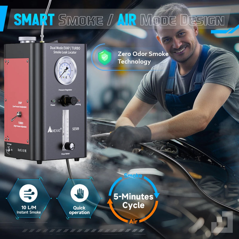 NEXAS SE509 Smoke Machine Automotive with Built-in 2 Air Pump Pressure Regulator Dual Mode EVAP Turbo Automotive Smoke Leak