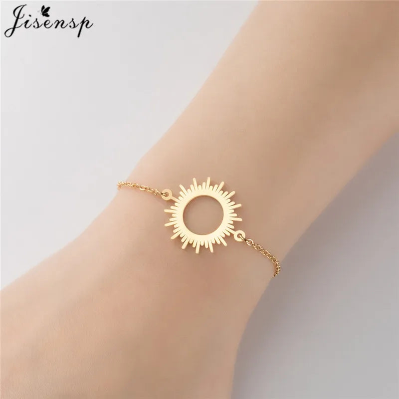 Stainless Steel Plant Charm Bracelet Minimalist Lotus Mandala Leaf Snowflake Bracelets for Women Tree of Life Bangles Jewelry