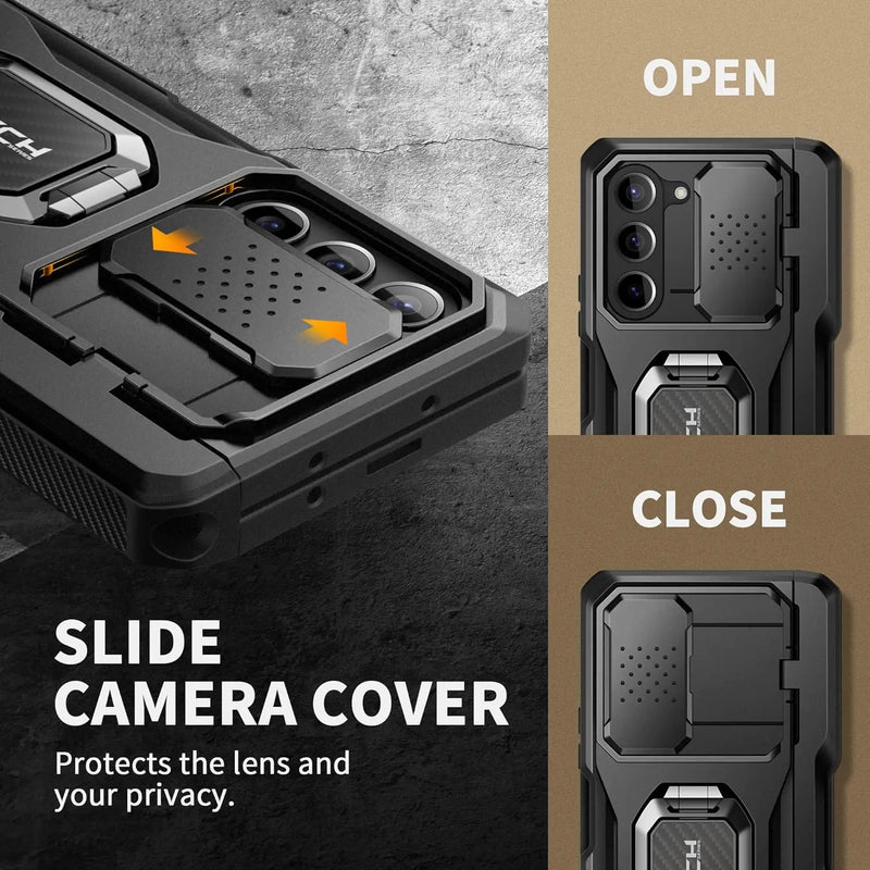 For Samsung Galaxy Z Fold 5 Rugged Shockproof Case with Ring Stand Built-in S Pen Holder rotatable Belt Clip Slide Camera Cover
