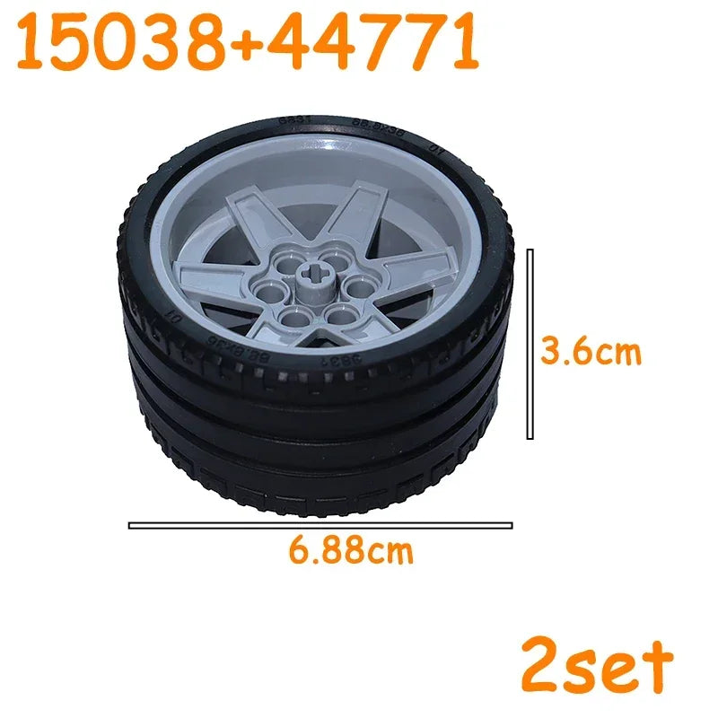 Car Truck Wheels Hub Bricks MOC Technical Tire Wheel Cross Hole Set Motorcycle Tyre & Rim Construction Building Blocks