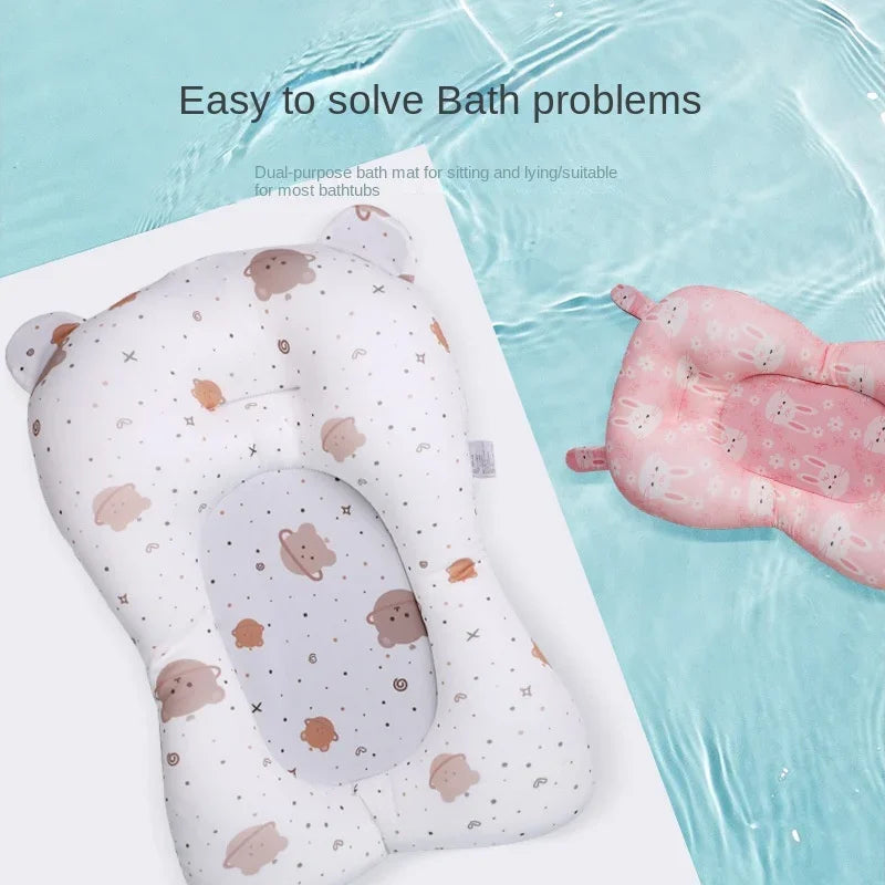 Cartoon Baby Shower Bath Tub Pad Non-Slip Newborn Bathtub Mat Safety Nursing Foldable Support Comfort Body Cushion Mat Pillow