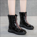 Thicken plush Waterproof Snow Boots Women's Short Boots Wild Joker White Botties Warm Botas Winter Shoes Black White Front Zip