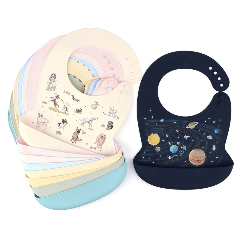 LOFCA 1pc Animal Cartoon Silicone Waterproof Bib Food Grade BPA&amp;PVC Free Silicone Soft Baby Bib Adjustable Easy Wash and Clean