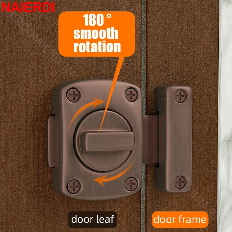 NAIERDI Security Double Sided Cabinet Locks Keyless Rotating Door Lock Gate Latch Anti-theft Rotate Bolt Latches Cabinet Closet