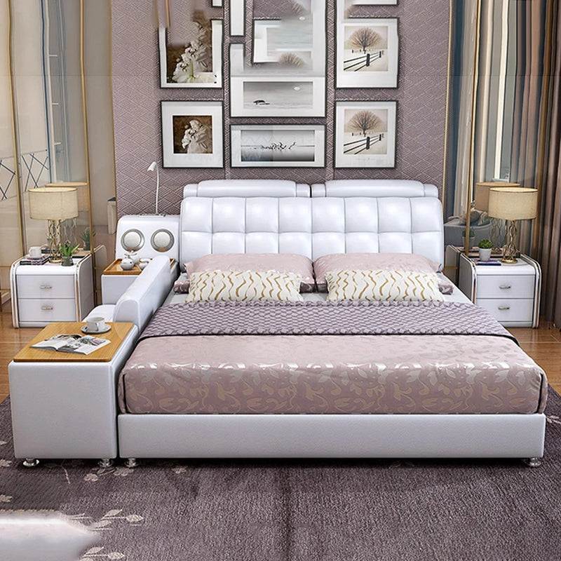 Bed Frames Tech Smart Multifunctional Bed with Genuine Leather, Sofa, USB, Bluetooth Speaker, Tatami and Safe