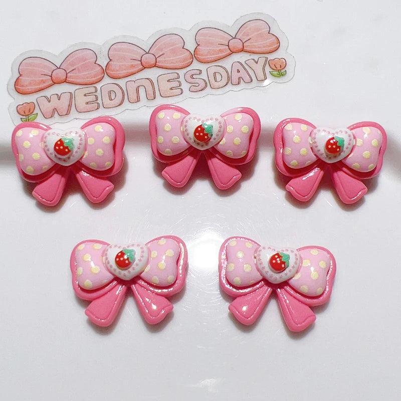 10Pcs New Lovely Mini Kawaii Cartoon Strawberry Heart-Shaped Butterfly Junction Resin Diy Jewellery Hairpin Accessories Decorate