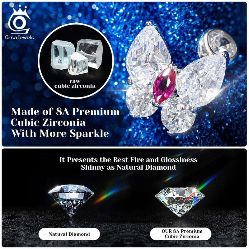 ORSA JEWELS 925 Sterling Silver Oval-Cut Zircon Earrings for Women Shiny 8A Premium Cubic Zirconia Earrings Party Jewelry LZE03
