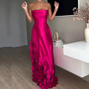 Fashion Strapless High Waist Banquet Dress New Women's Sexy Off Shoulder Slim Satin Long Dress Elegant Pleated Bridesmaid Dress