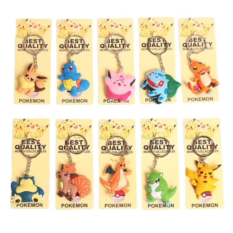 10pcs/lot Pokemon Snorlax Vulpix Dragonite Anime Figures Keychain Pikachu Bulbasaur Charmander Doll Key Ring Pendant Accessories