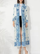 Miyake Fold 2023 Autumn New Fashion Trench Coat Loose Print Cardigan Long Lapel Stretch Coat