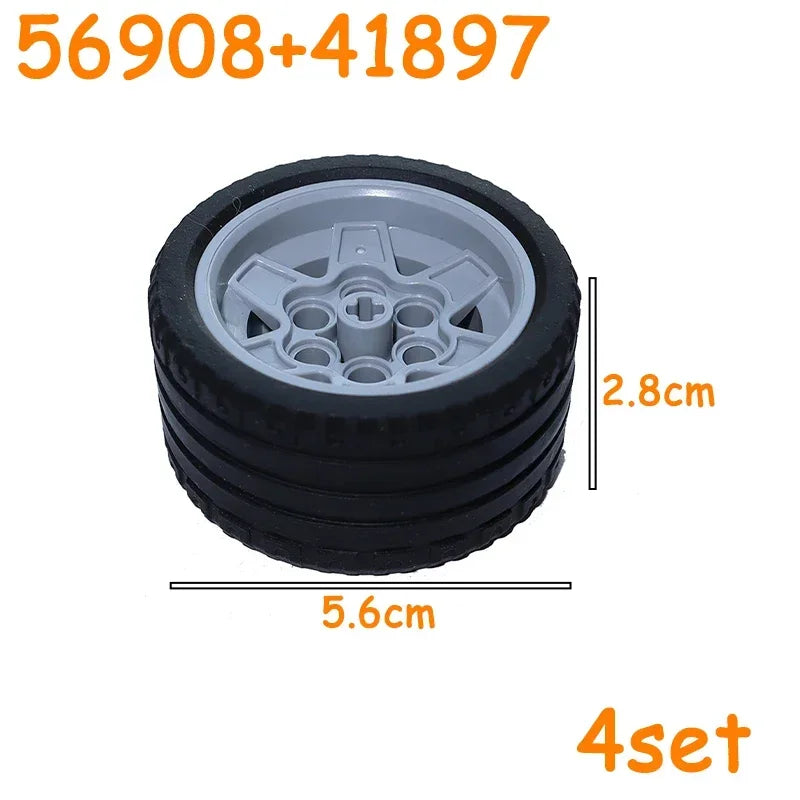 Car Truck Wheels Hub Bricks MOC Technical Tire Wheel Cross Hole Set Motorcycle Tyre & Rim Construction Building Blocks