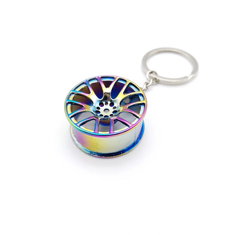 Car Parts Keychain NEO Chrome Metal Keyring Wheel Hub Nitrogen Gas Bottle Shock Absorber Key Chain Whistle Turbine Auto Interior