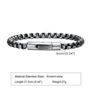 Vnox 6mm Box Chain Bracelets for Men, Basic Punk Stainless Steel Links Wristband, Casual Male Jewelry