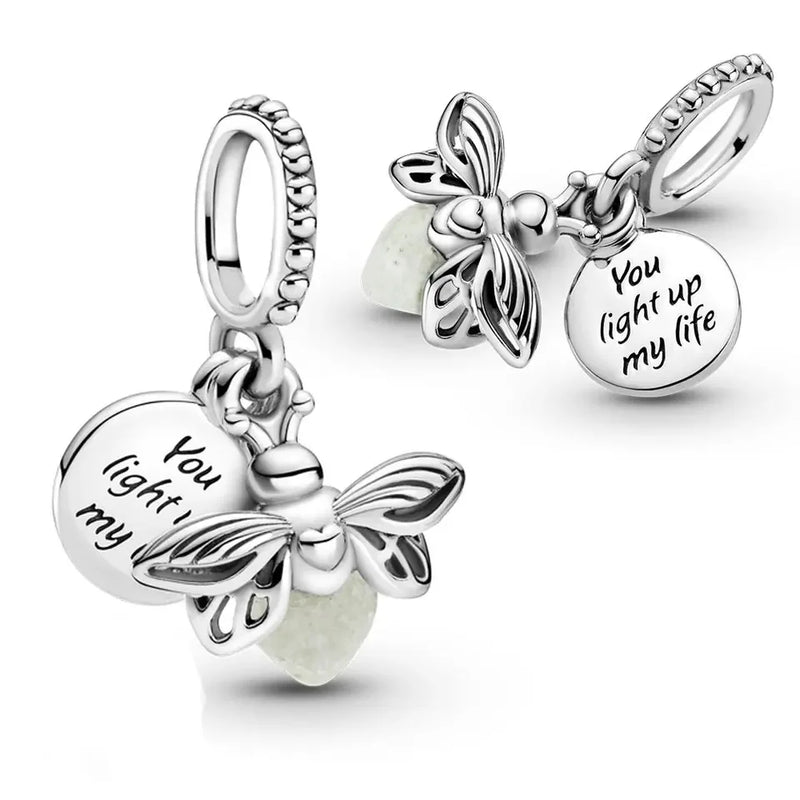 Luminous Firefly 925 Sterling Silver Charm Beads fit Original Pandora Charms Bracelet Necklace Silver Jewelry Making DIY Gift