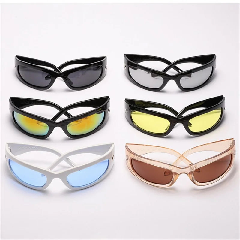 1pc Trendy Designed Moon Rectangular Sunglasses Women Men Outdoor Cycling Sports UV400 Sunglass Vintage Hip Hop Punk Sun Glasses