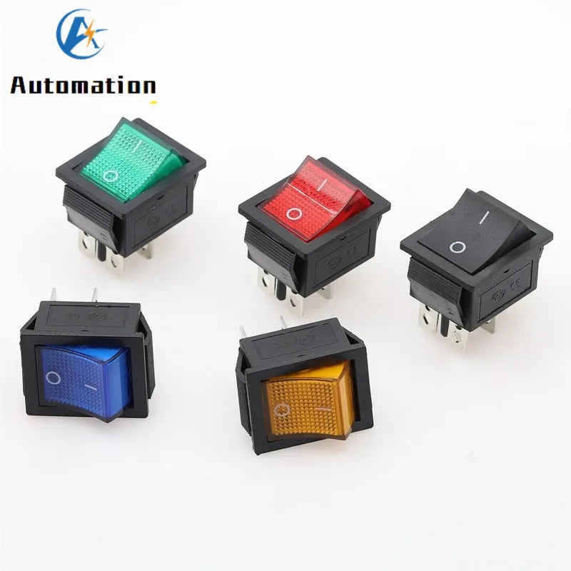 1pcs Latching Rocker Switch Power Switch I/O 4/6 Pins With Light 16A 250VAC 20A 125VAC KCD4