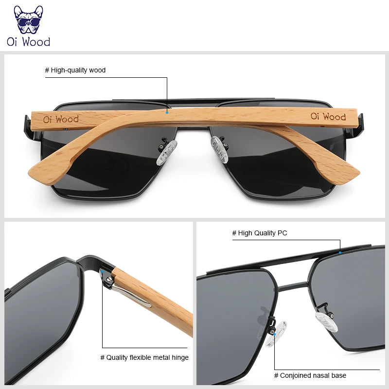 Wood Sunglasses For Men Women Square Metal Sun Glasses Blue Lens UV Protection New Eyewear 9006