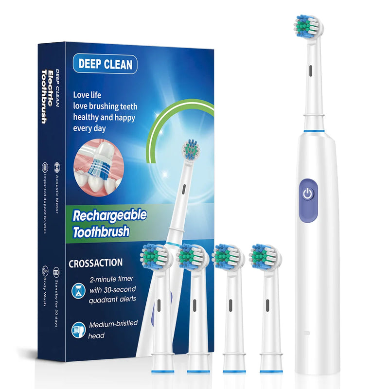 Smart Rotating Electric Toothbrush Rechargeable Toothbrush with 8 Replacement Brush Heads Rotary Electric Toothbrush Adult