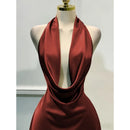 Solid Satin Women's Dress – Back Zipper Open Back Fitted, Vacation Party Evening Wear