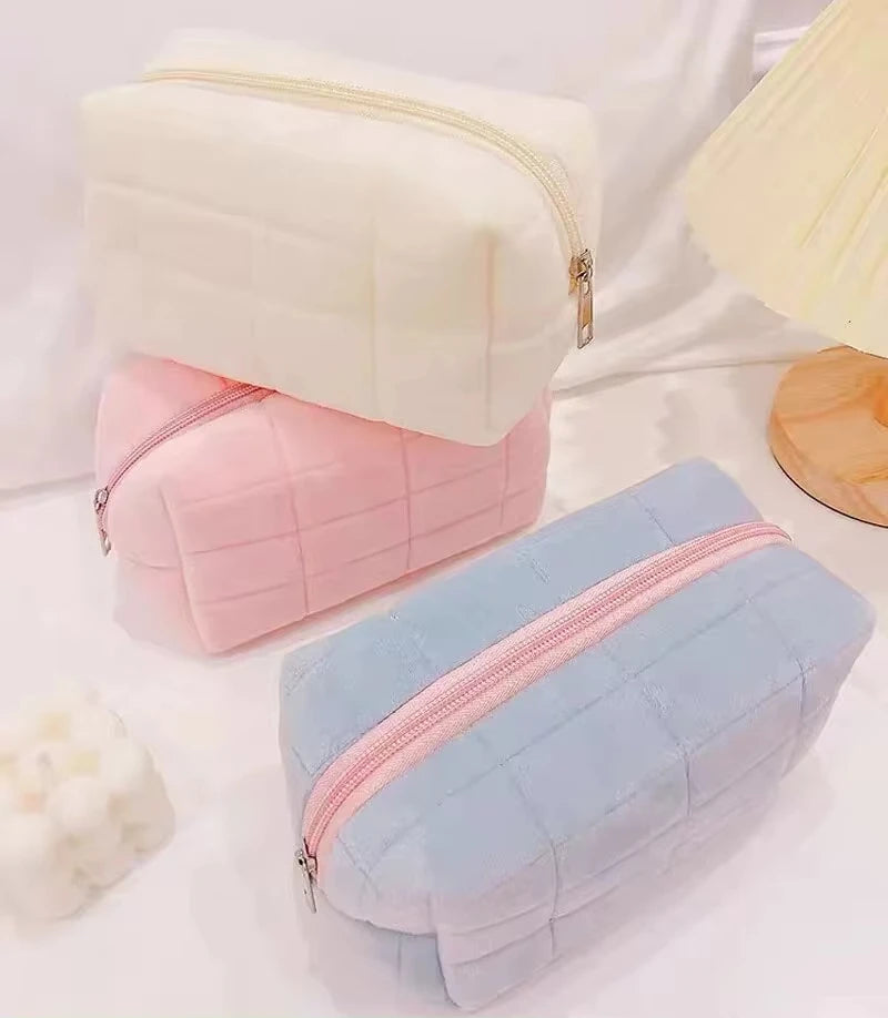 Solid Fur Cosmetic Storage Bag Large Women Zipper Makeup Organizer Handbag Stationery Pencil Case Travel Make Up Toiletry Punch