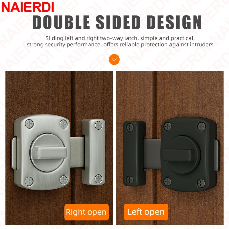 NAIERDI Security Double Sided Cabinet Locks Keyless Rotating Door Lock Gate Latch Anti-theft Rotate Bolt Latches Cabinet Closet