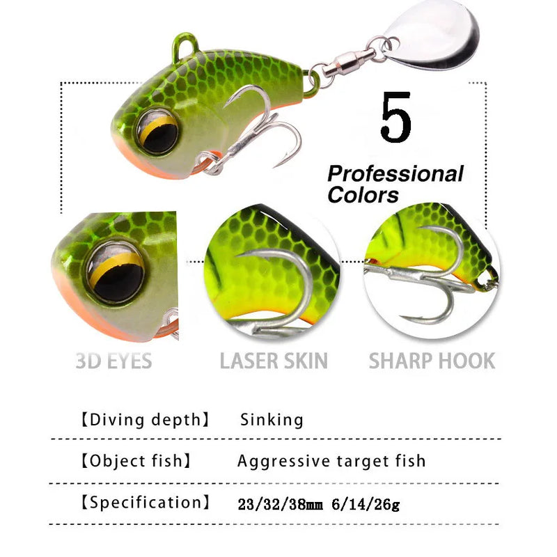 1Pcs Rotating Metal VIB vibration Bait Spinner Spoon Fishing Lures 6g/14g/26g Jigs Trout Wobbler Fishing Hard Baits Tackle Pesca