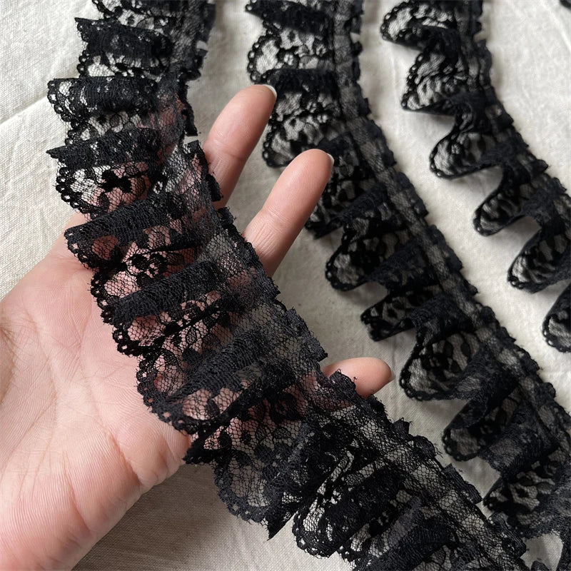 1 Yard 4CM Wide Black Non Elastic Tulle Ruffle Lace Trim for Fringe Wedding Dress Fabric Sewing Accessories Supplies Material