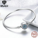 BISAER 925 Sterling Silber Dämonenauge Armbänder Blau Böse Augen Armreifen Pavefassung Zirkon 17-21CM für Damen Party Feiner Schmuck