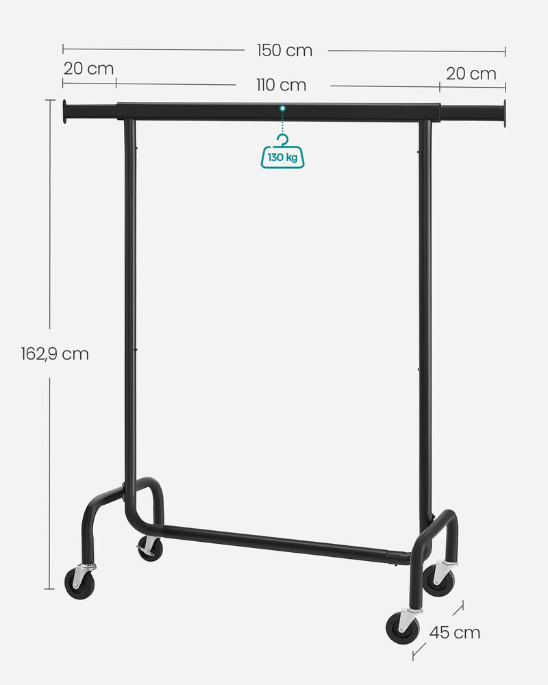 SONGMICS Clothes Rack on Wheels, Heavy-Duty Clothes Rail, with Extendable Hanging Rail, 136 kg Load Capacity