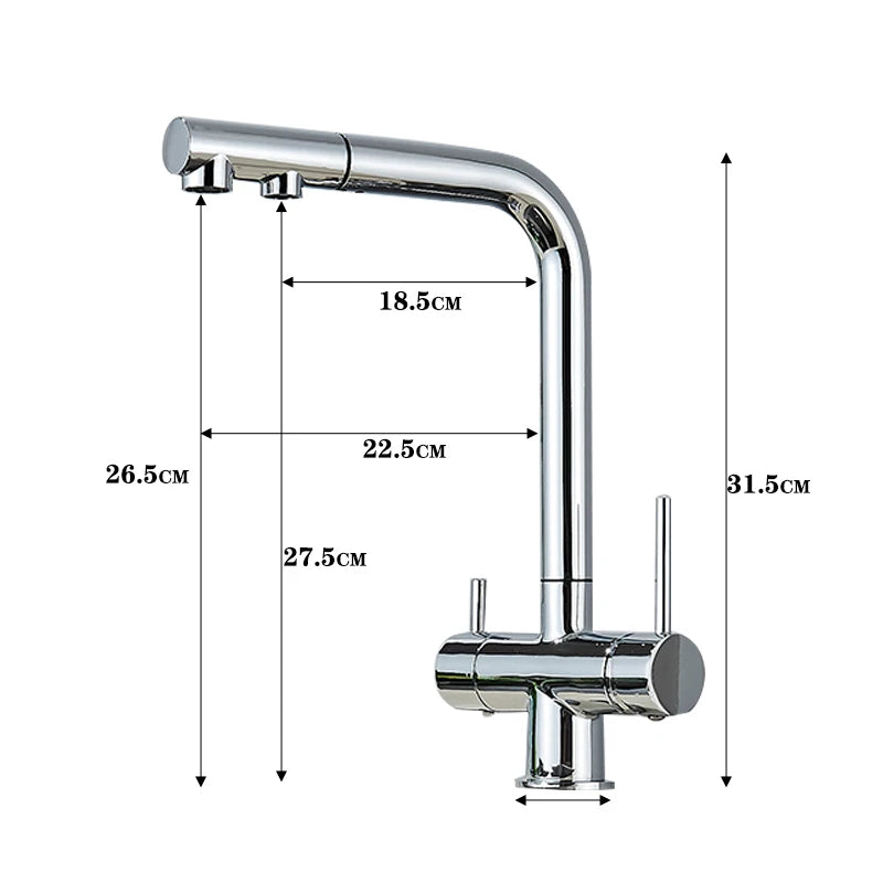 Pull-out Type Kitchen Faucet Dual Swivel Spout Drinking Water Filter Brass Purifier Vessel Sink Mixer Tap Hot and Cold Faucet