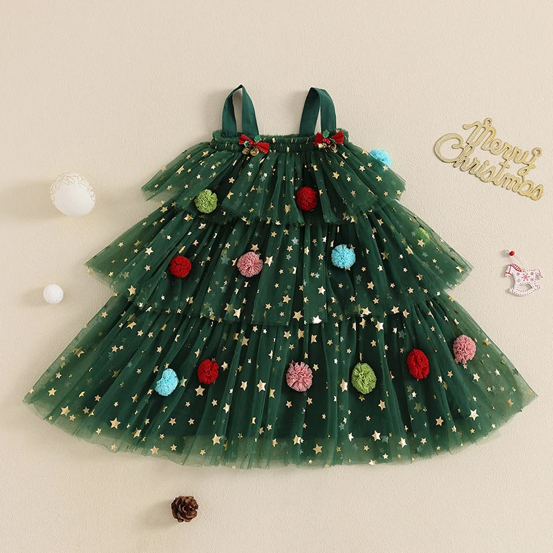 Toddler Baby Girl Christmas Dress Star Sequin Layered Tutu Tulle Dress Girls Cake Smash Xmas Tree Dresses