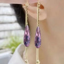Korean Fashion Zircon Green Water Drop Earrings for Women Crystal Long Pendant Temperament Earring Girls Wedding Party Jewelry