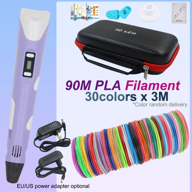 Kids 3D Pen 3D Drawing Printing Pen with LCD Screen 200M 30Colors PLA Filament Toy Kids Christmas Birthday DIY Creativity Gift