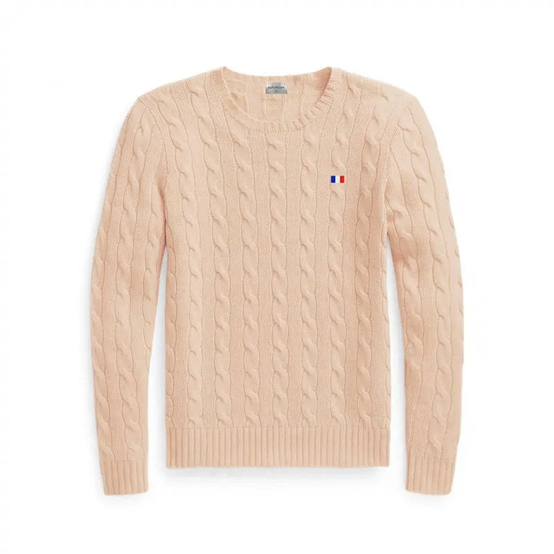 Brand Women's Clothing 2022 Early Loose O-Neck Knitted Sweater Cable Knitted Sweater 100% Cotton RL8519