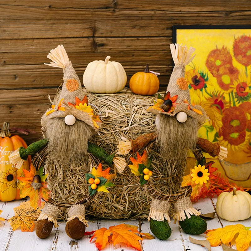 Thanksgiving Gnomes, Fall Plush Autumn Vine Wreath Dwarf Doll Ornament Gnomes Decorations for Home Tiered Tray Tabletop Decor