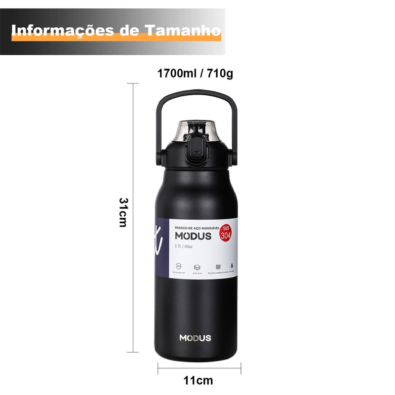 Large Capacity Stainless Steel Thermal Bottle With Straw, Outdoor Camping Gym 800ml/1700ml