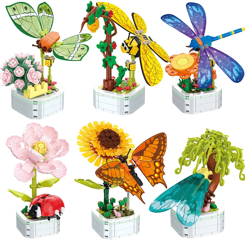 City Creative Simulated Insects Simulated Flower Bonsai Office Home Decoration Building Blocks Bricks Toys Gifts