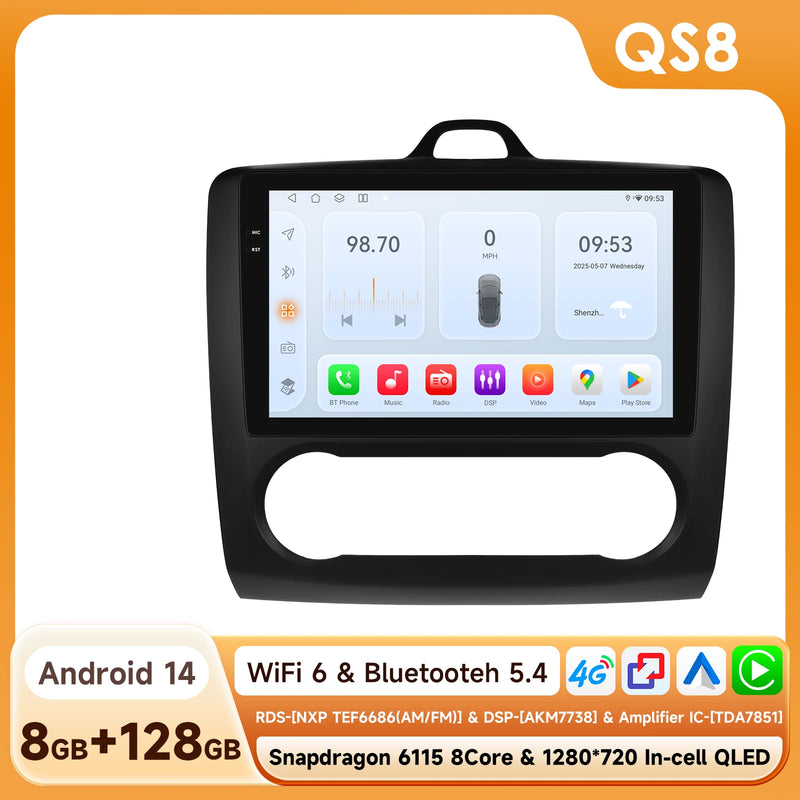 2Din 360Camera Android13 Car Radio For Ford Focus 2 Mk2 2004-2011 Car Multimedia Player Intelligent Screen autoradio Carplay SWC