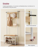 VASAGLE 3 in 1 Coat Stand with Shoe Rack, Steel Frame, 32 x 70 x 175 cm