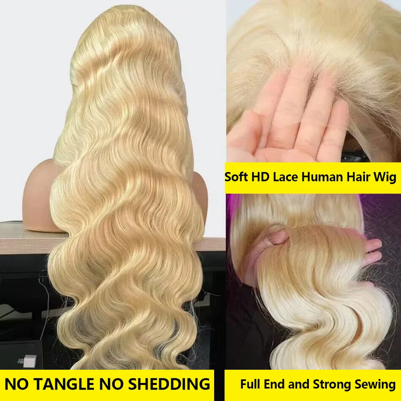36Inch 613 Body Wave Blonde 13x6 Hd Lace Frontal Human Hair Wig Brazilian Color Water Wave Lace Front Wig For Women 200% Density
