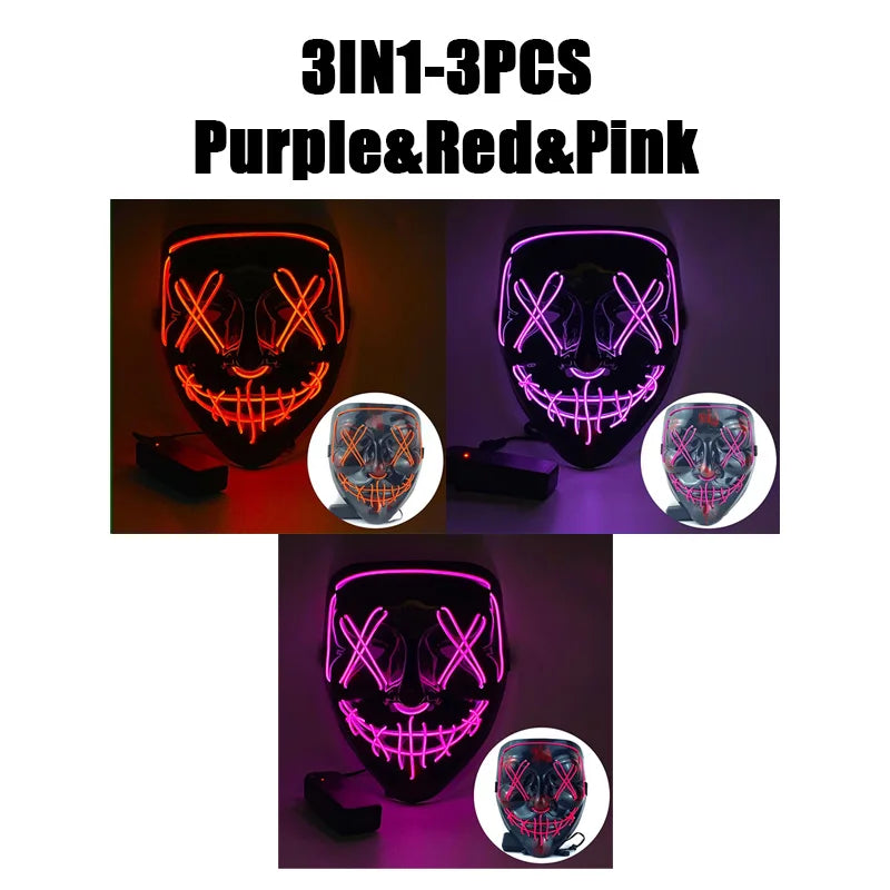 Halloween Masks of Terror Led Face Light Mask Scary Scream Bright Mask for Carnival Halloween Costumes for Men Glow in The Dark