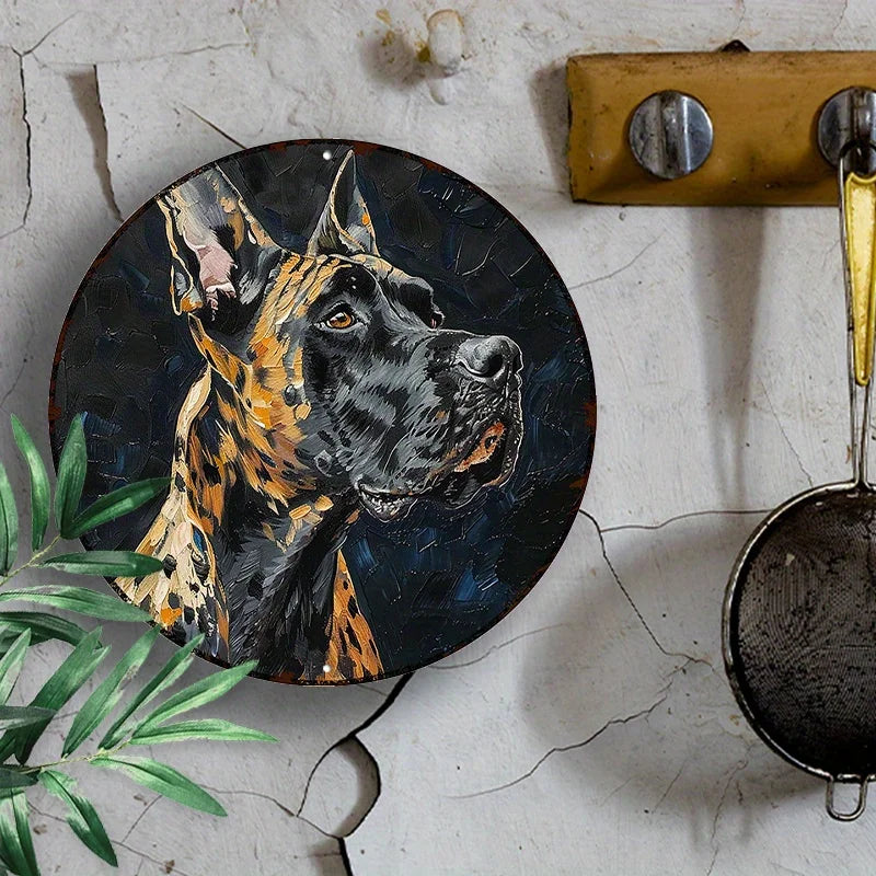 1pc Great Dane Aluminum Sign - UV Resistant & Waterproof 8" Round Wall Art for Dog Lovers - Home Decor Gift